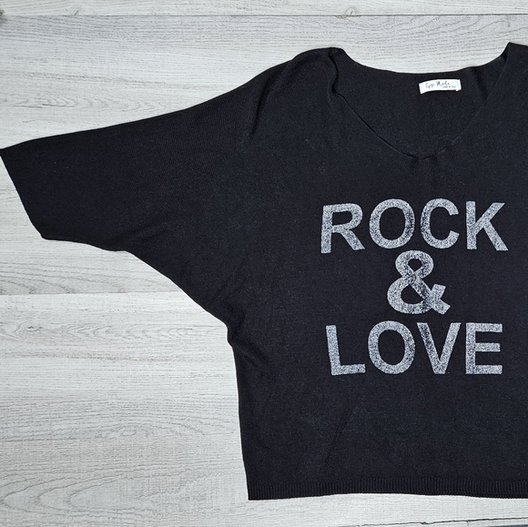 Gigi Moda Mohair Blend Rock & Love Black Dolman 3/4 Sleeve Sweater ONE SIZE 1218 - Picture 2 of 9